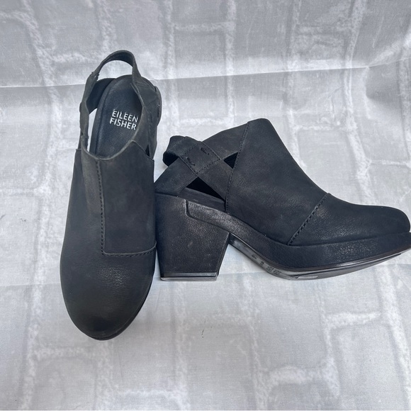 Eileen Fisher Black Suede Platform Slingbacks SZ 6.5 - Picture 2 of 7